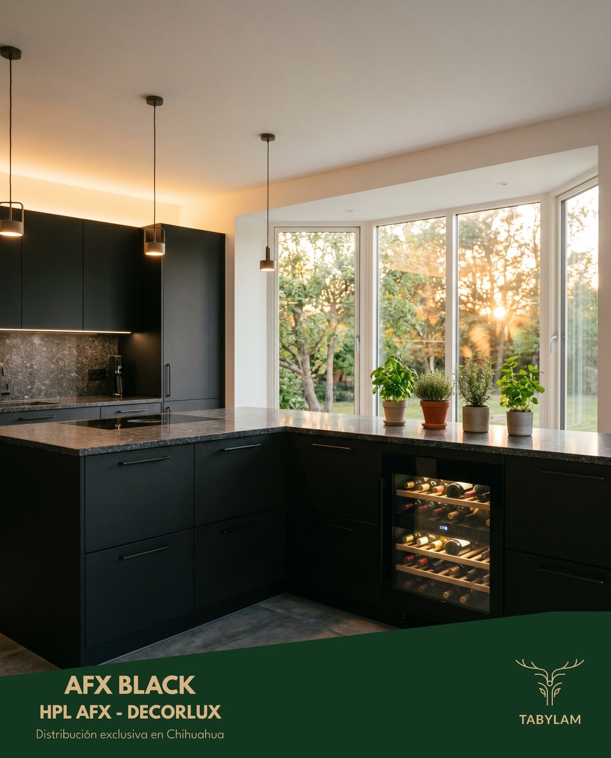 Tablero Decorlux HPL AFX Black en diseño de interiores contemporáneo — Tabylam Chihuahua